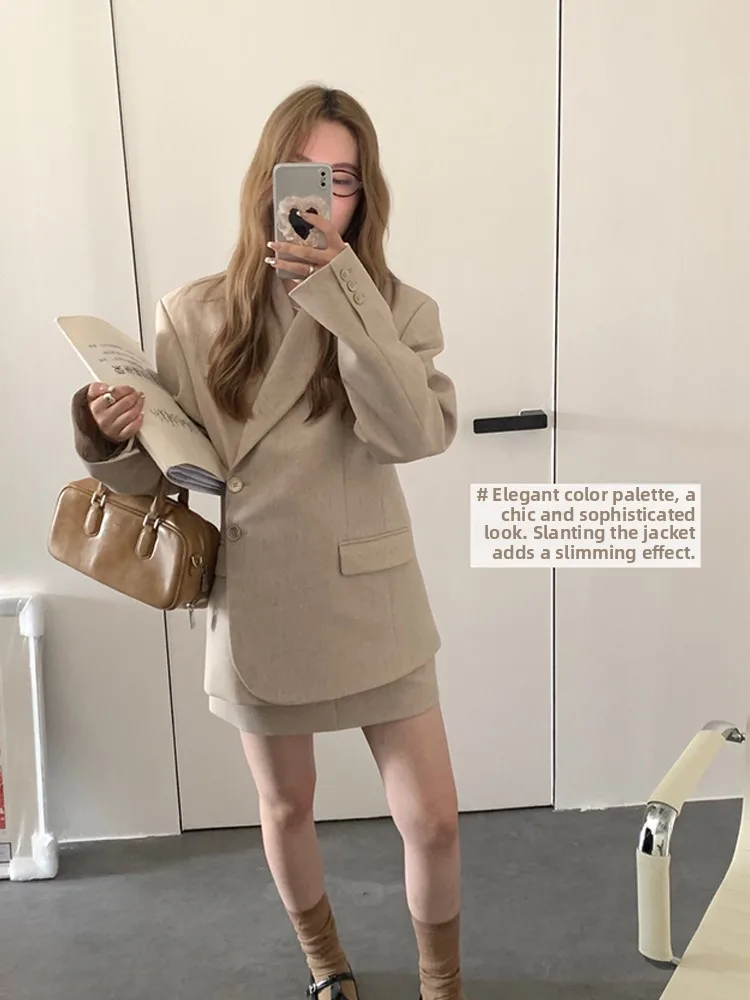 

Heygirl винтажный костюм с боковыми краями, джат и юбка, комплект из двух предметов для женщин, осенний длинный свек, классический воротник