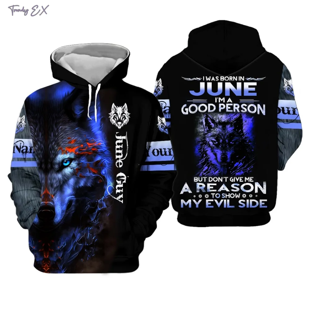 Sweatshirts for Men Cool 3D Wolf Pattern Print Street Punk Tracksuit Men Comforts Kangaroo Pocket Long Sleeve Y2k Clothes Men