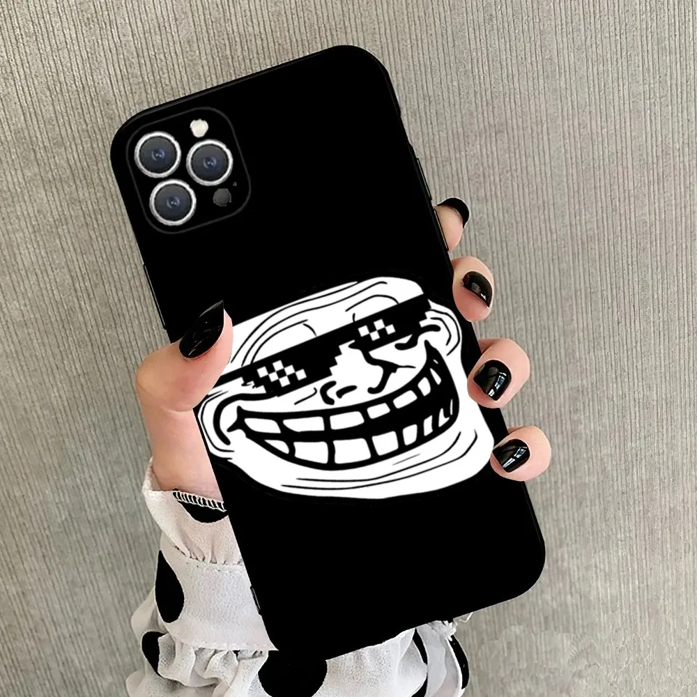 Custodia per telefono Troll Face Meme per iPhone 15,14,13,12,11,Plus,Pro Max,XS,X,XR,SE,Mini,8,7 Cover morbida in silicone nero