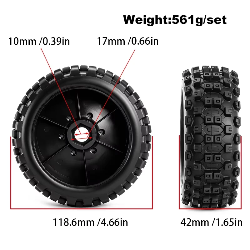 4PCS 118*42mm Off‑Road Buggy Wheels & Tires for 1/8 ARRMA Typhon 3S/6S BLX Traxxas Jato Upgrade Parts