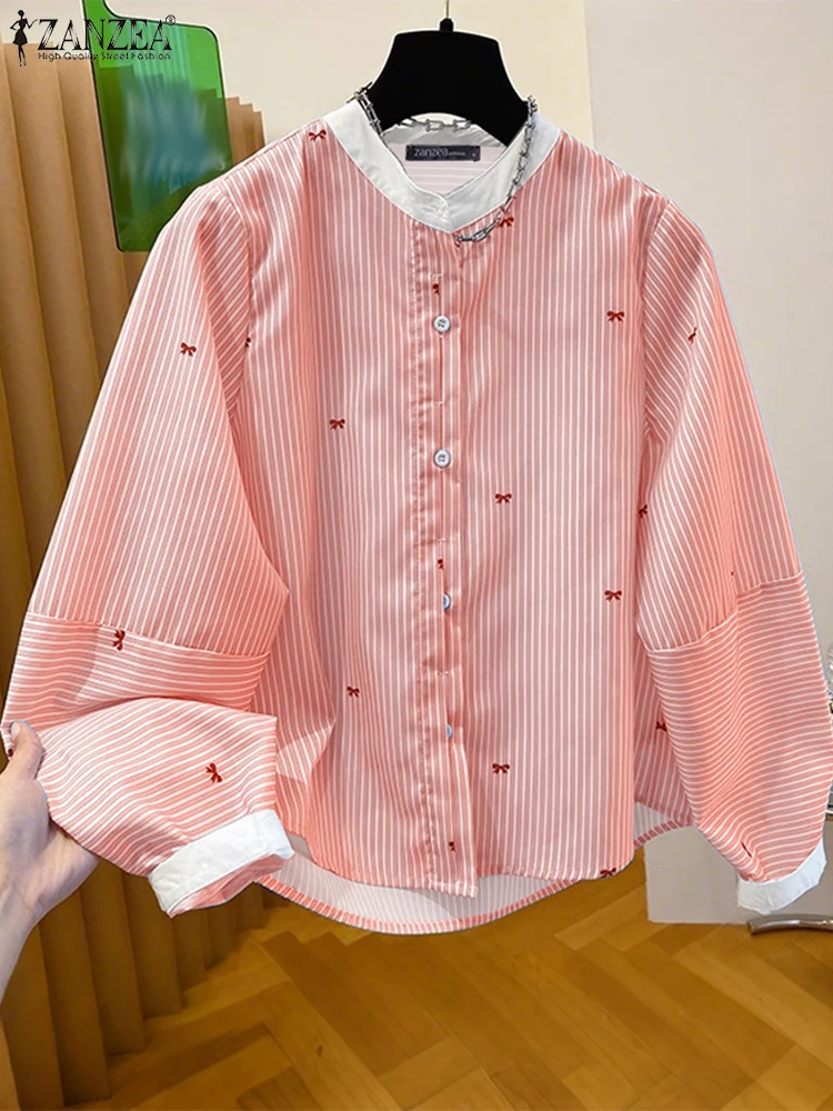 ZANZEA Vrouwen Casual Losse Herfst Tops Lange Mouw Strepen Shirts 2025, Vintage Kantoor Werk Tunieken Mode Vrouwelijke Knoppen Blusas