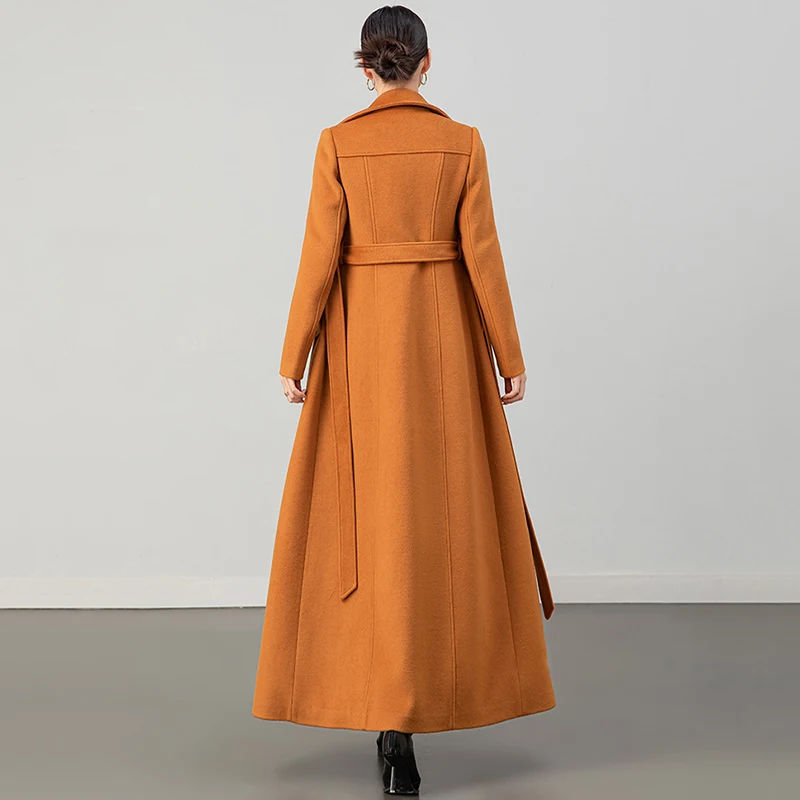 New Women Autumn Winter Woolen Overcoat Simplicity Fashion Suit Collar Double Breasted Slim Wool Blended Coat Elegant Long Coat