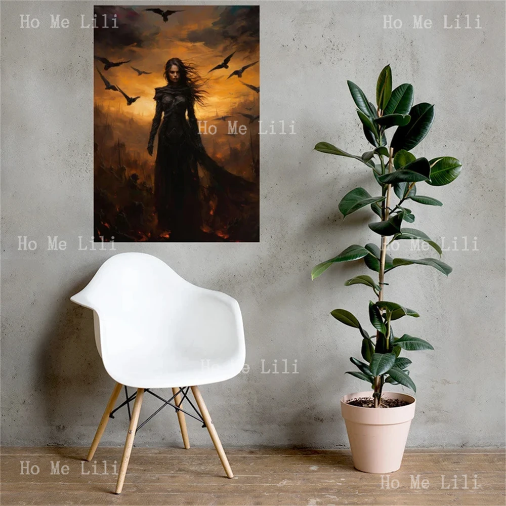 The Morrigan Battlefield Influence Goddess Of War Death And Fate Battle Sunset Crows Flying Canvas Wall Art Home Decor