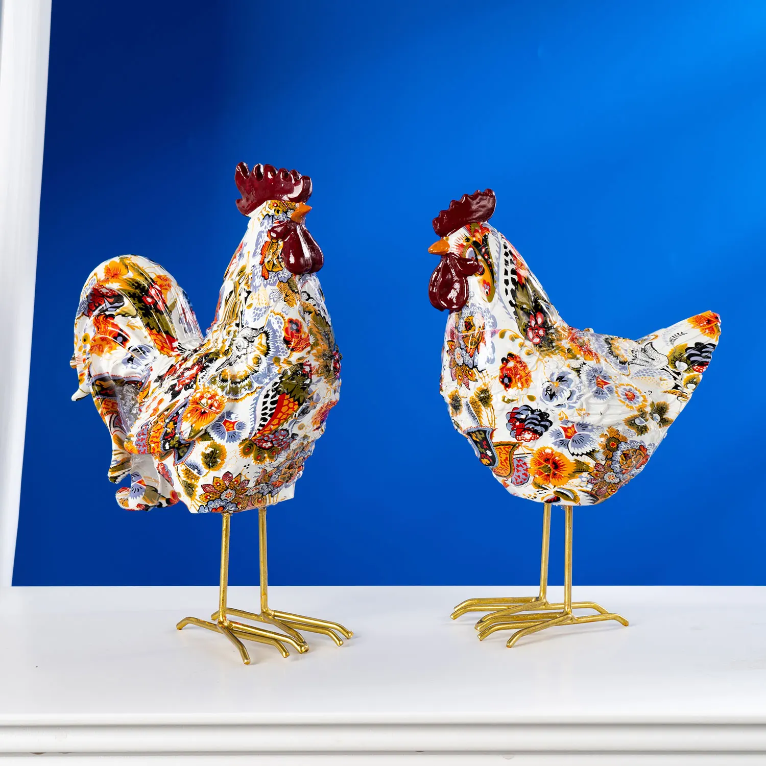 Art Graffiti  Creativity Modern Colorful Rooster Chicken Statue Wholesale Office Ornaments Printing Resin Dog Home Decor Crafts