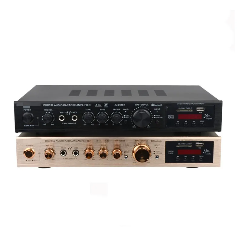 

AV-298BT 110V/220V 2200W Home Theater Power Amplifier 5 Channel BT AMP HiFi Sound Amplifier FM SD USB 2 Mic Input