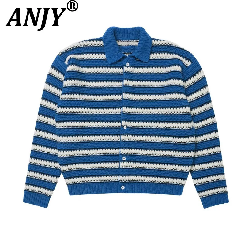 

ANJY Осенне-зимний новый женский модный европейский свитер-пальто премиум-класса в полоску с вырезами, универсальный однобортный свободный топ A19502