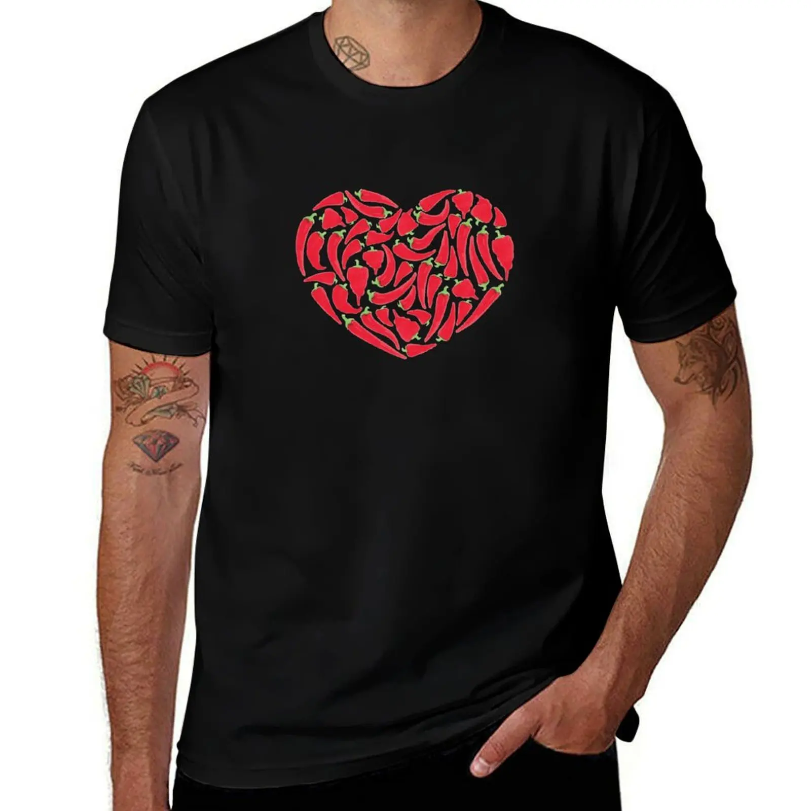 Chilli Peppers Love Heart T-Shirt t shirts for man pack cotton T-Shirt