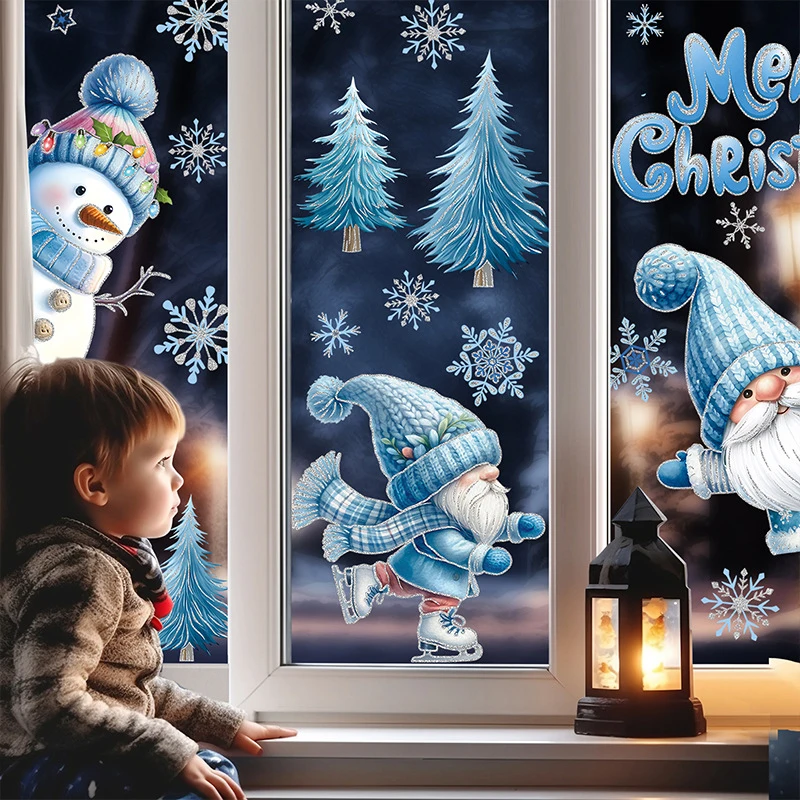 Christmas Window Stickers Snowmen Snowflakes Gnomes Wall Decals Holiday Window Clings for Party Supplies Decoration