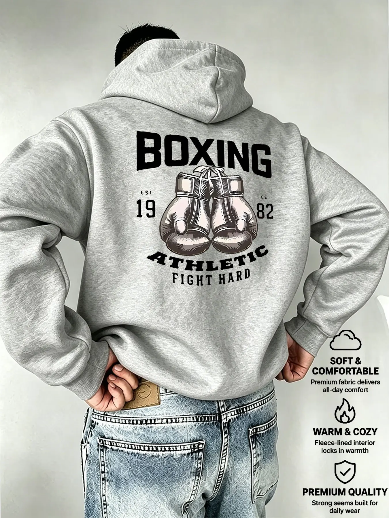 Herren-Boxhandschuh-Hoodie mit Boxgrafik, Herbst-Fleece-Sweatshirt, Fitness, Sport, Vintage-Streetwear, lockerer Pullover – Detail 3
