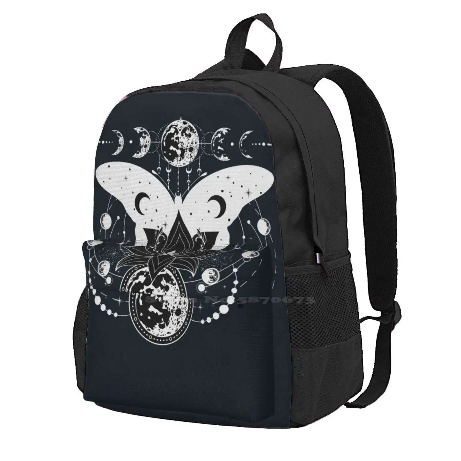 Mochila con diseño de flor de loto y mariposa para estudiantes, morral de simetría sagrada, geométrico y místico, Unisex, recién llegados