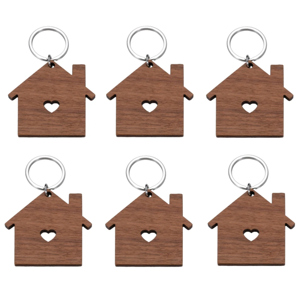 10pcs Blank Wooden House Keychain Wood Keyring Handwork DIY Charm For Man Women Man Family Jewelry Accessories Wooden Pendants