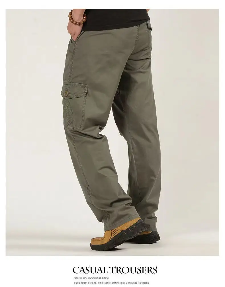 2026 Neue Herren Cargo-Hose aus Reiner Baumwolle Herbst Baggy Gerades Bein Multi-Taschen Arbeitshose Lässige Lange Hose Übergröße M-6XL – Detail 11