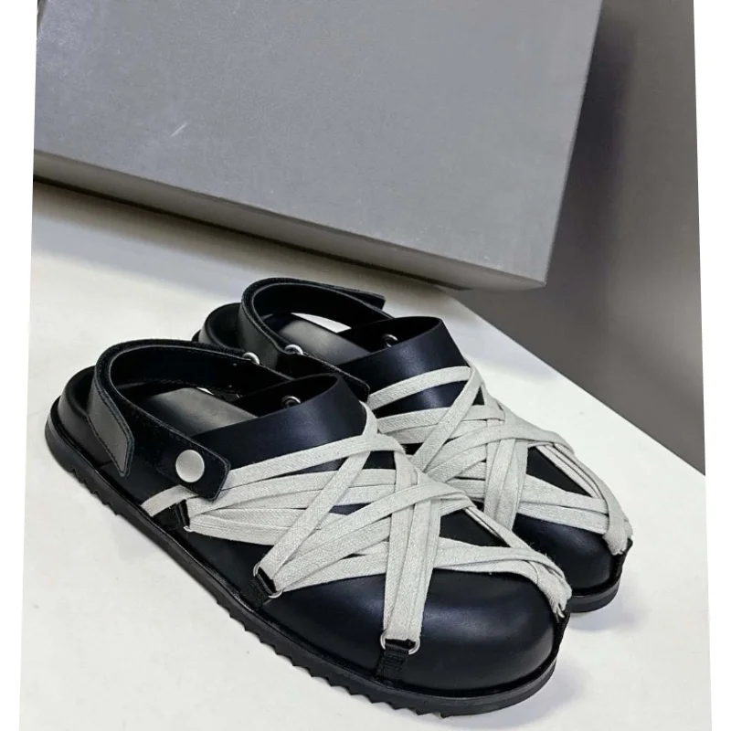 

2026 Darkness Rick Unisex Straps Sandals Genuine Cowhide Leather Upper Calf Lining Real Leather Shoes Slipper