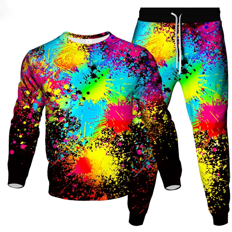 

Autumn Colorful Graffiti 3D Print Men's Sportswear Set Long-Sleeved T Shirt Pants 2-Piece Set Oversize Pullover Man 2 Piece Suit