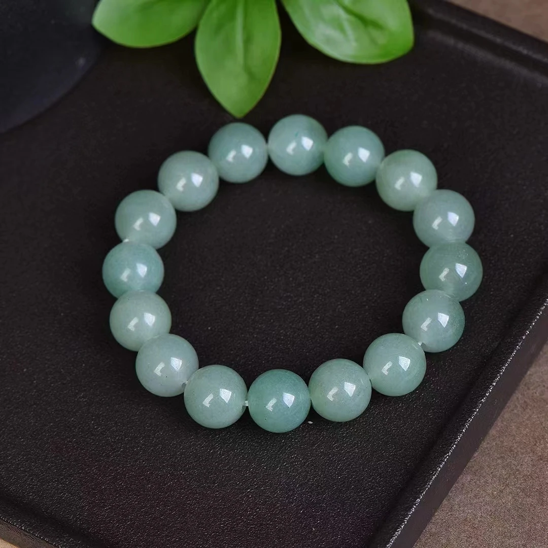 Aventurine Jade Round Beads Hand Chain Natural Green Stone Bracelet Womens Elastic Bangle Jewelry Stylish Gemstone Accessories