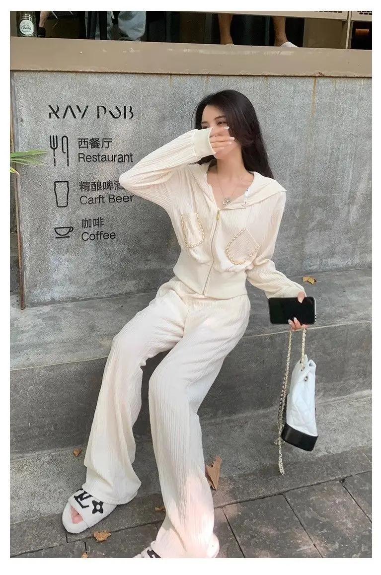 2024 Autumn/Winter New Women's Sports Fashion Loose Cardigan Sweater Coat High Waist Long Pants 2-piece Set