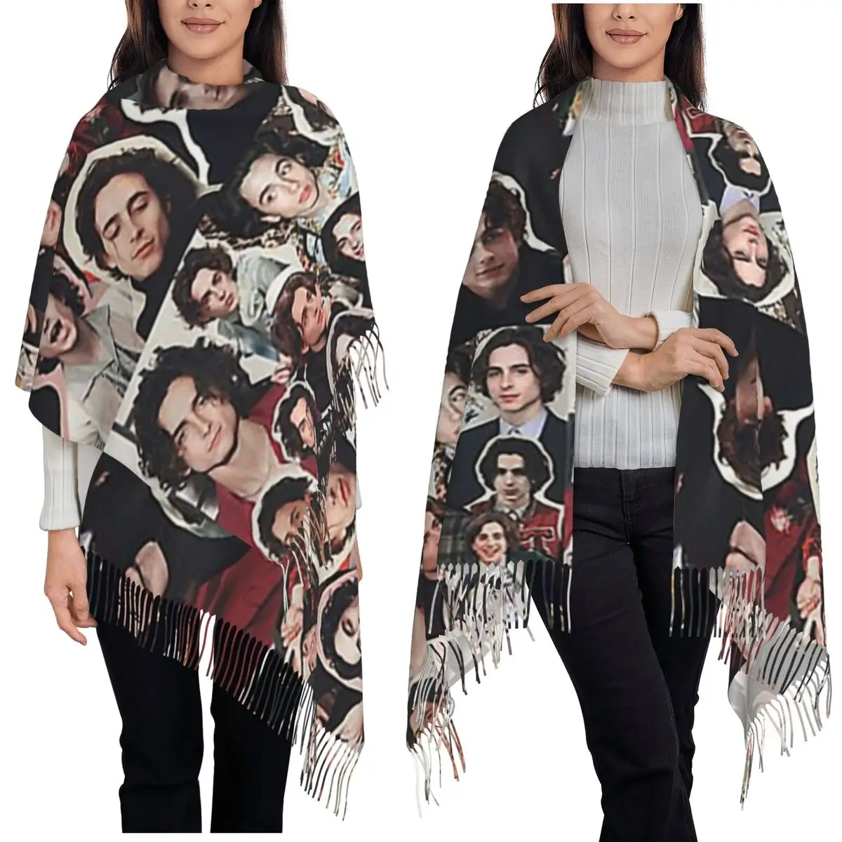 Timothee Chalamet Collage Edit Scarf Tassel Scarves Women Soft Warm Shawls and Wraps Long Fall Winter Shawl Wrap