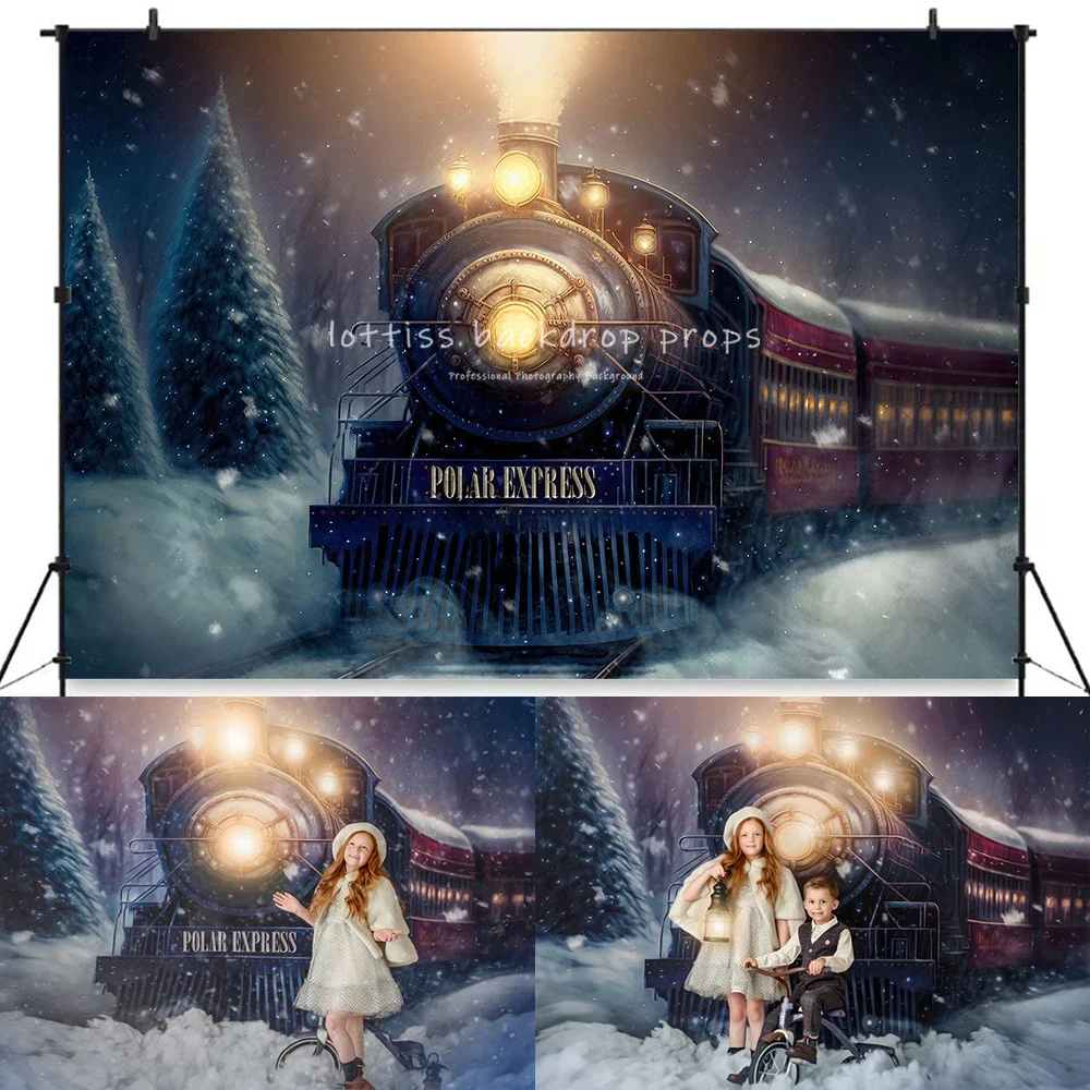 

Polar Express Train Backdrops All Aboard Theme Kids Baby Portrait Photocall Girl Adult Photostudio Christmas Winter Background