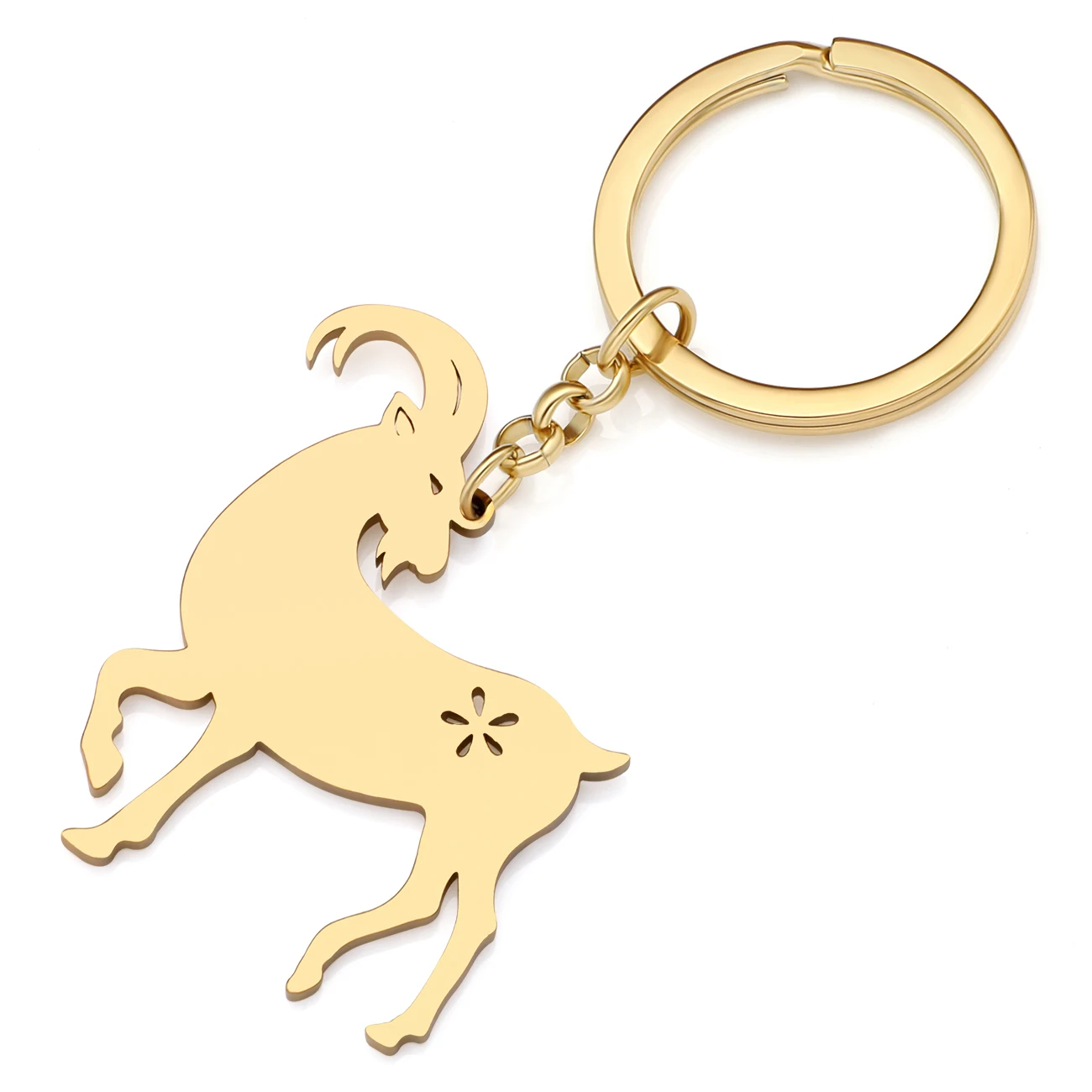 Bonsny Stainless Steel Gold-plated Horn Goat Key Ring Keychains Novelty Animals Key Chains For Women Girls Gifts Bag Car Charms