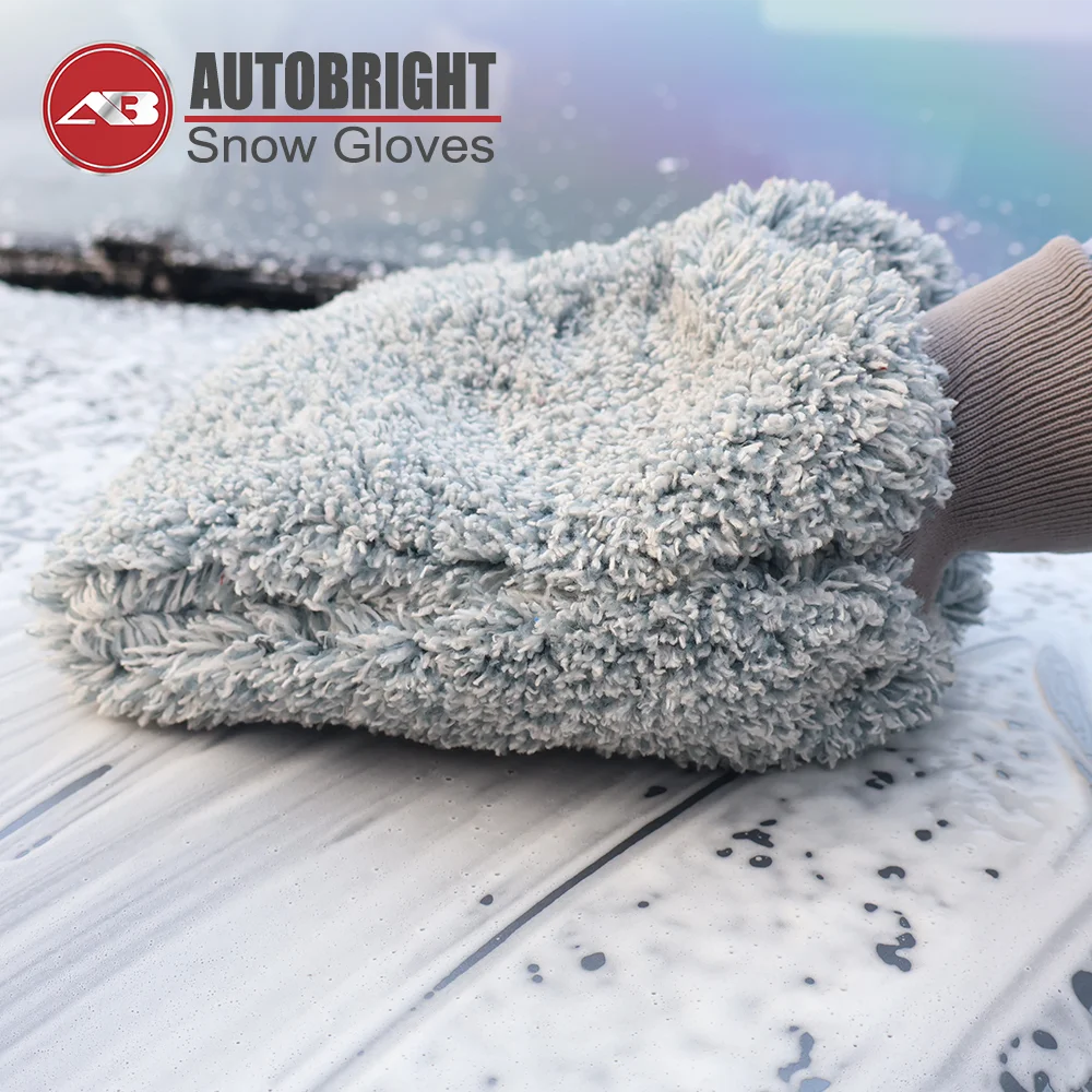 Guante de lavado de coches AUTOBRIGHT Premium, guante grueso de microfibra suave de alta absorción sin arañazos para limpieza de coches, guantes de nieve detallados
