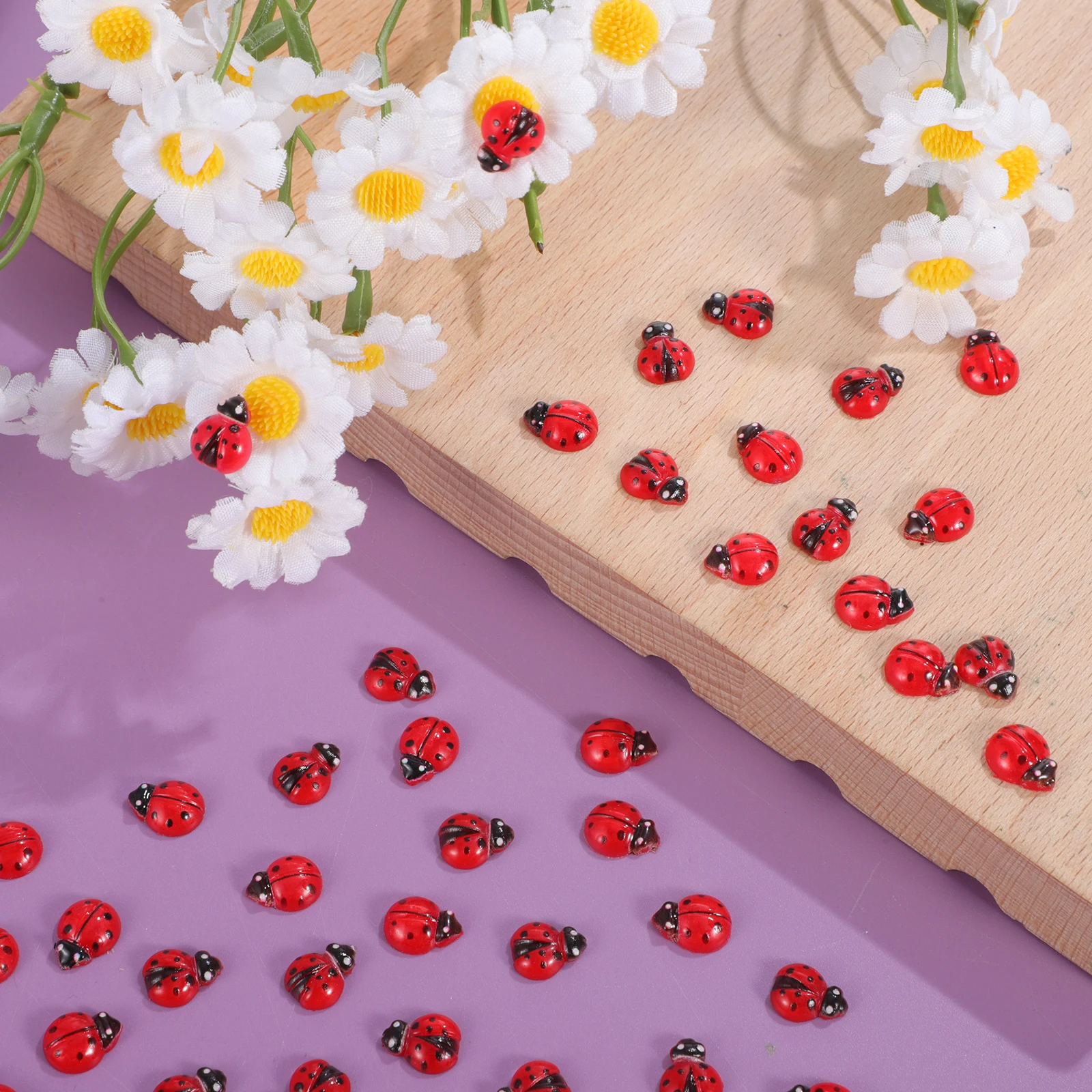 

100 Pcs Ladybug Figurines Cute Resin Miniatures for Home Decor Terrarium Crafts Bulk Supply Garden Accessories
