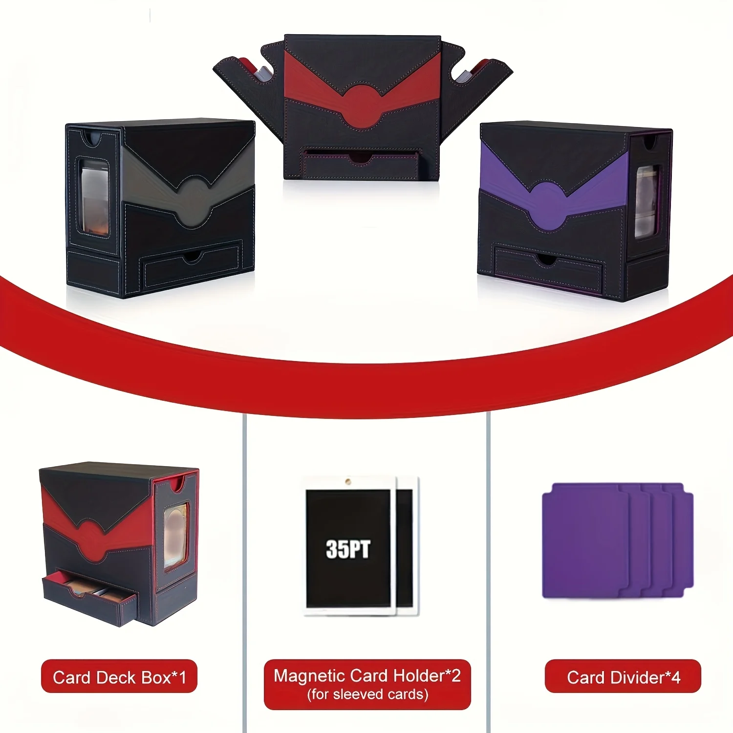 Mtg Deck Box with 45° One-Hand Quick Access - 3-IN-1 Card Deck Case Fits 200+ Double-Sleeved Cards, Portable Card Storage Box