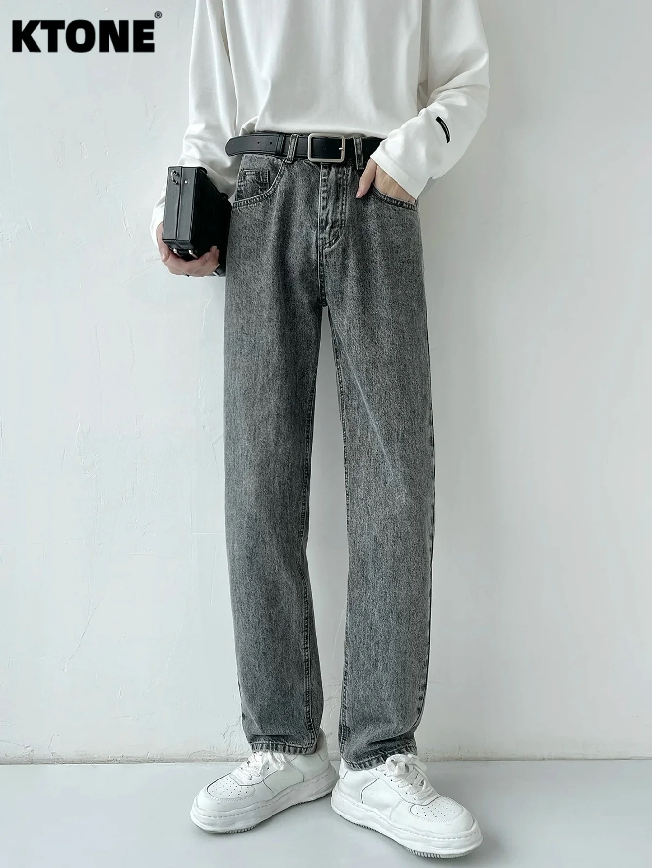 

Men's Gray Slim Jeans Pants Y2K Original Drip Style Casual Denim Trousers No accessories or belts included