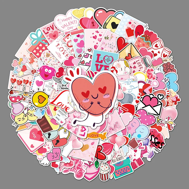 

100Sheets Cartoon Sweet Valentine's Day Doodle Stickers Suitcase Helmet Refrigerator Notebook Stickers Children's Gift Toys