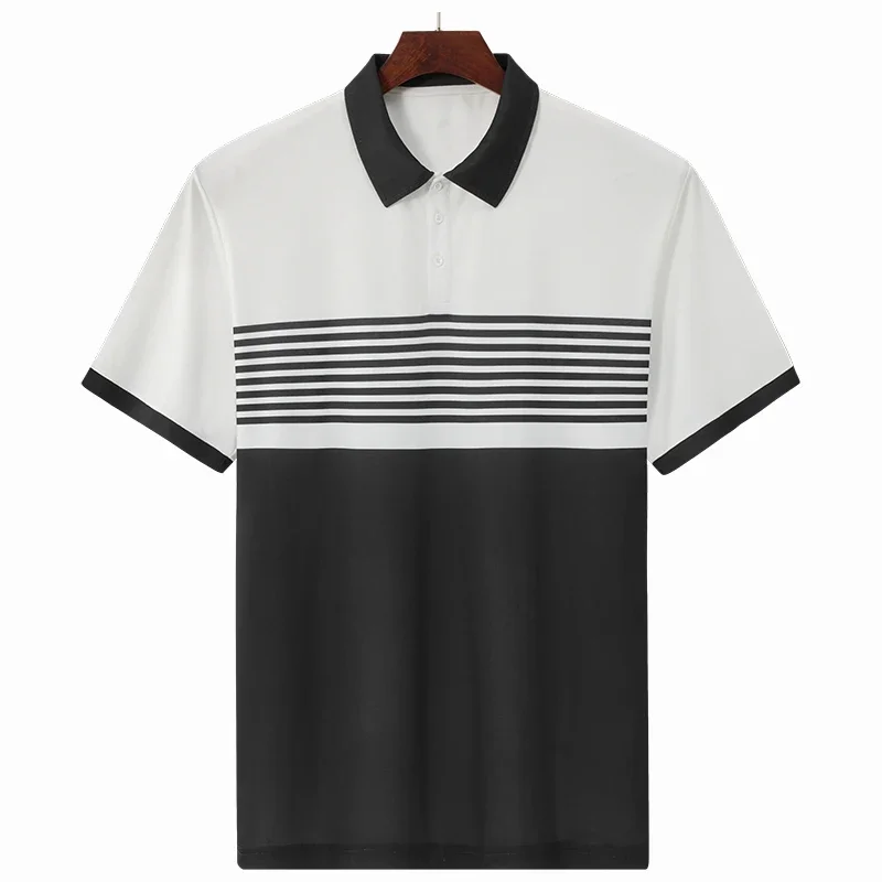 مخطط قميص بولو الرجال حجم كبير 1XL-7XL 110-175 كجم قصيرة الأكمام بولو تي شيرت فضفاض Polos المتضخم بلايز كبيرة الحجم الرجال الملابس