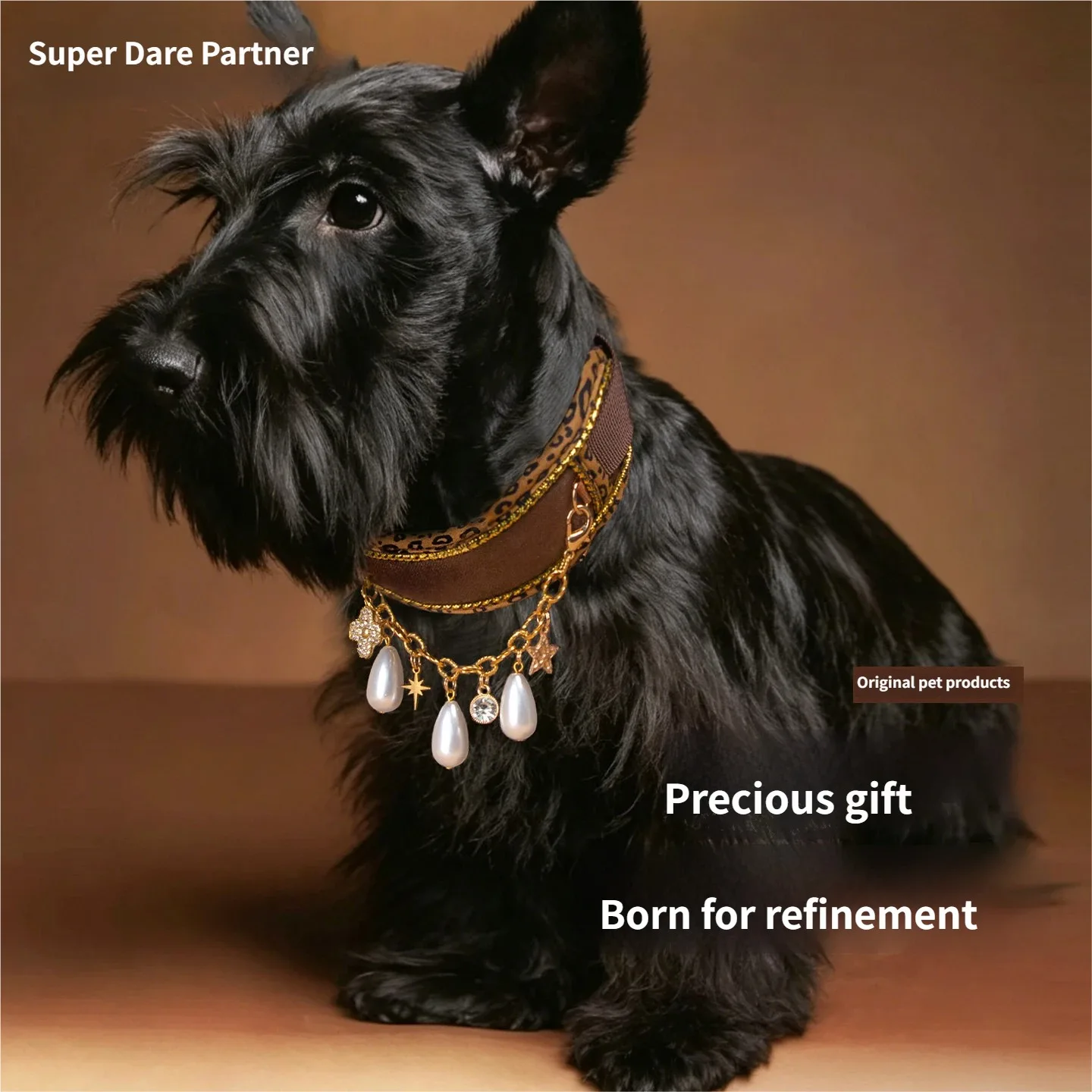 Wide Padded Leopard Dog Collar Detachable Pearl Necklace adjustable dog collar for Long‑Neck Breeds Whippet Greyhound Saluki