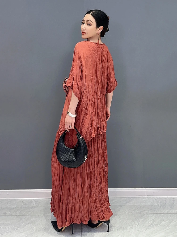 XITAO Round Neck Two-piece Set Half Sleeved Solid Color Loose All Match New Elegant Casual A-line Skirt Fashion Set LYD1836