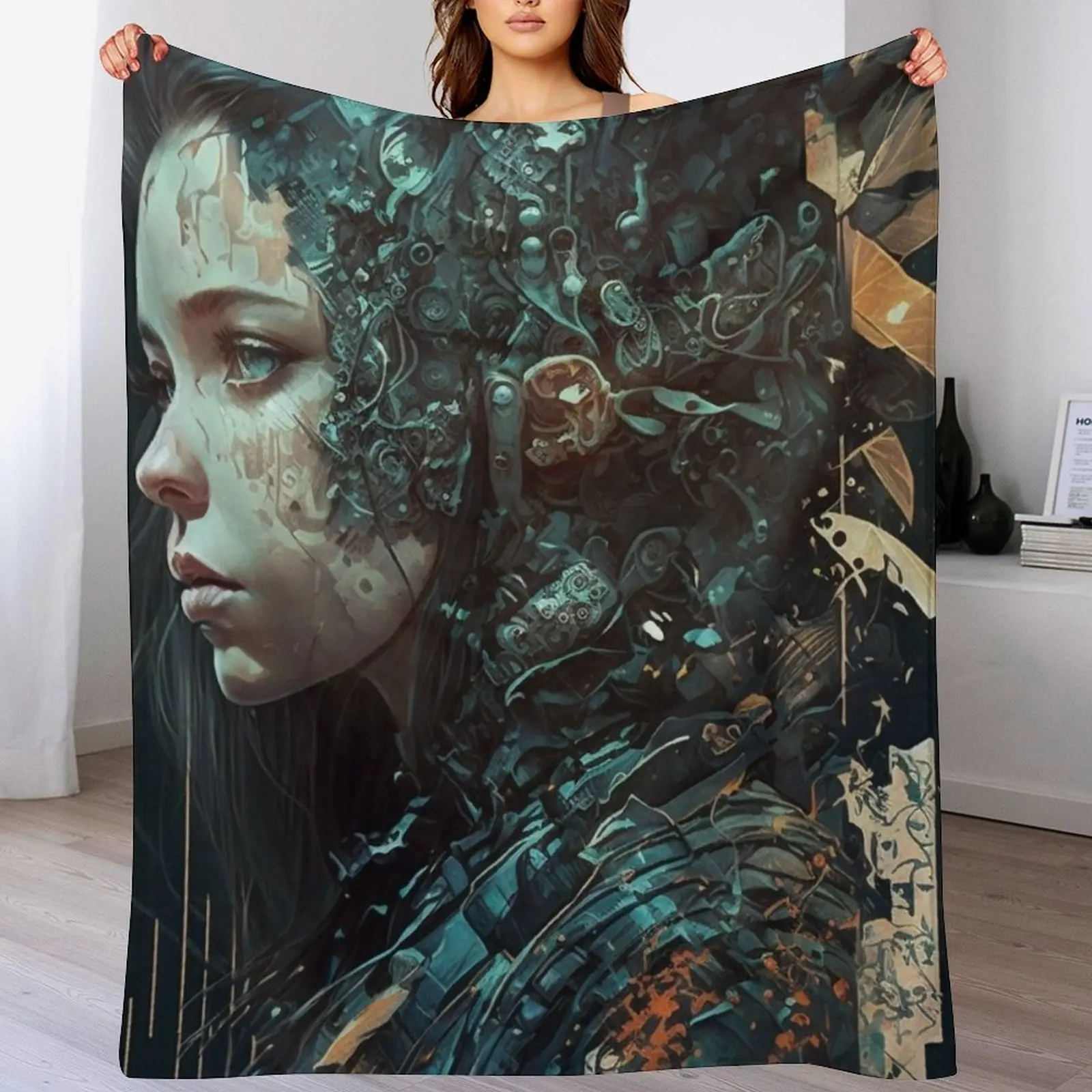 

Cyberpunk Girl Throw Blanket Shaggy Extra Large Throw Flannel Fabric Summer Blankets
