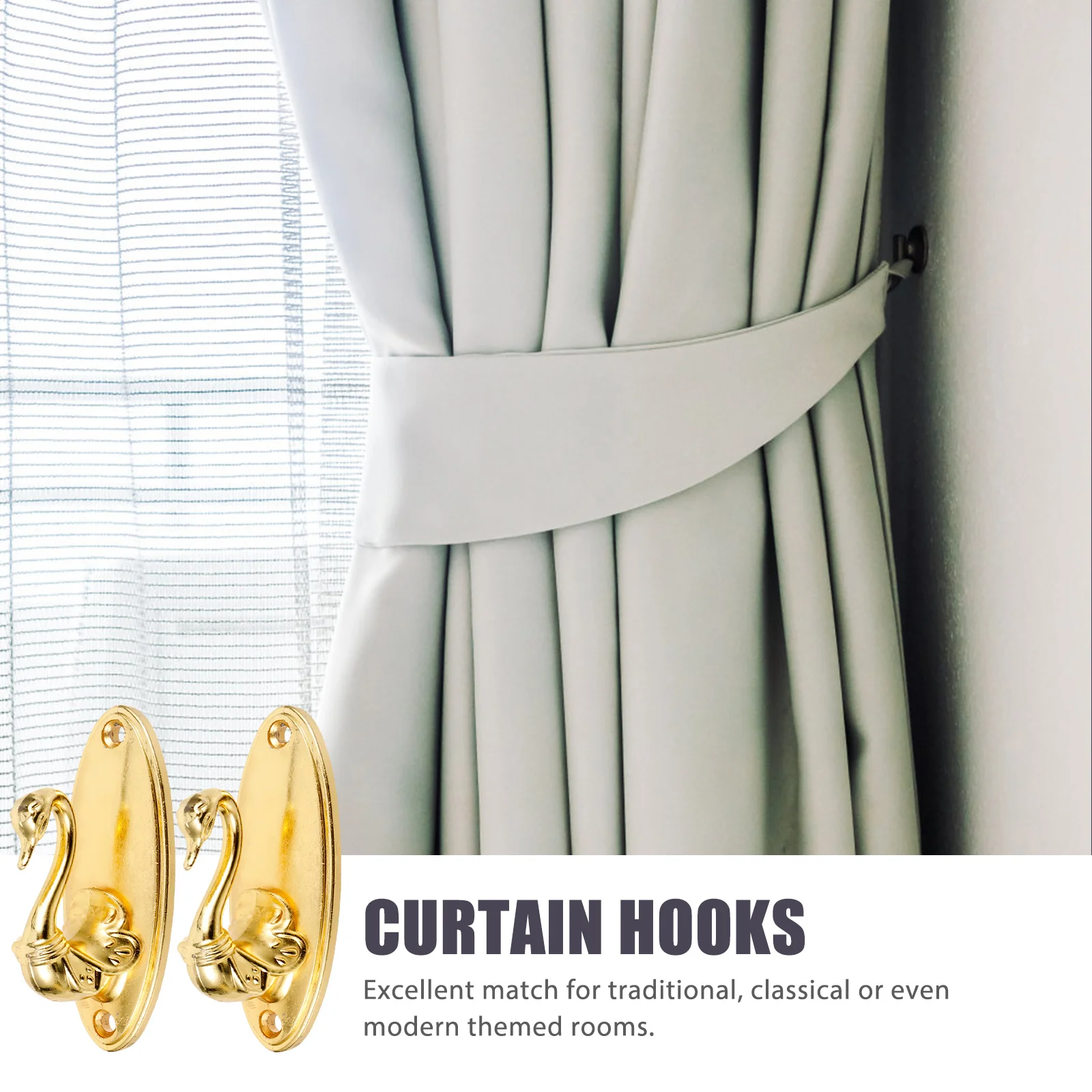 

Pair of Solid Golden Zinc Alloy Curtain Holdbacks Classic Drapery Hooks for Home Decoration Rose Curtain Tieback