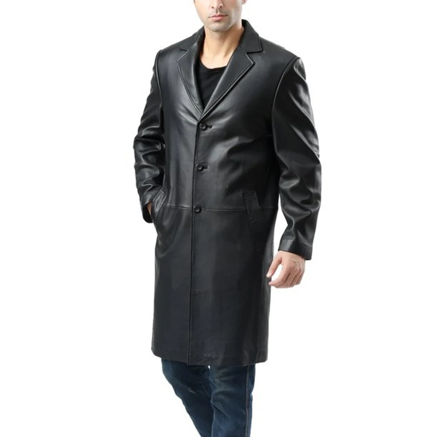 Waterproof Genuine Leather high quality customized logo solid color men faux leather long coats for sale