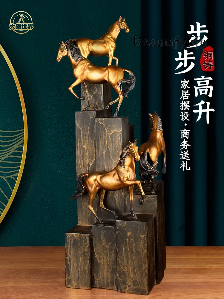 Chinese Style Copper Horse Ornament Leading Office Opening Living Room High-End Decorative Crafts