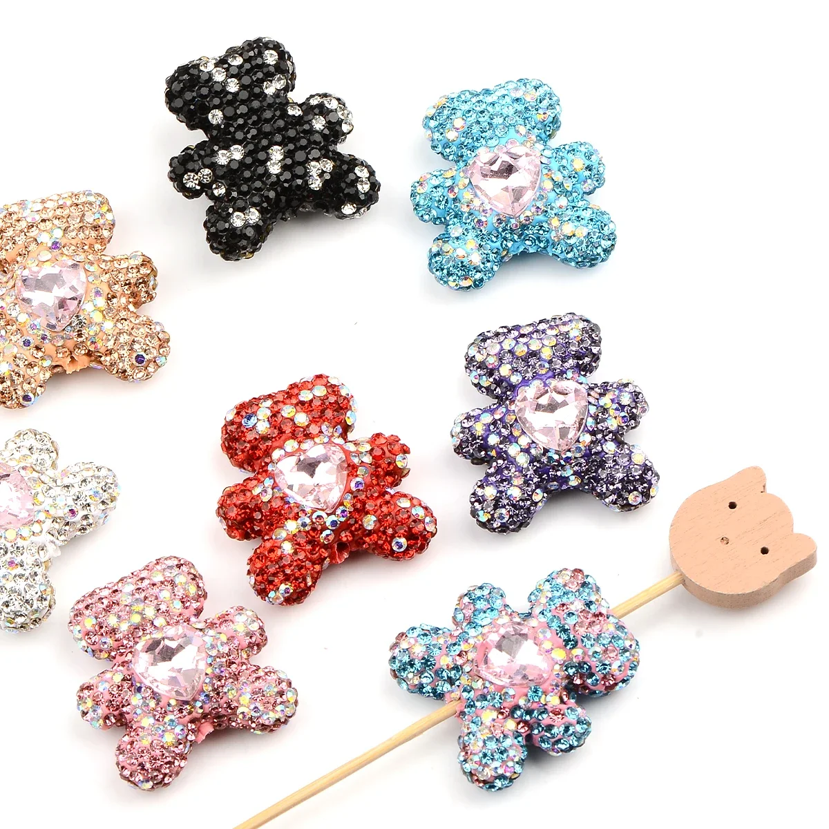 4pcs Mixed Rhinestone Bowknot Focal Beads Colorful Sparkle Spacer Clay Beads for DIY Beadable Pens, Keychains Accessories