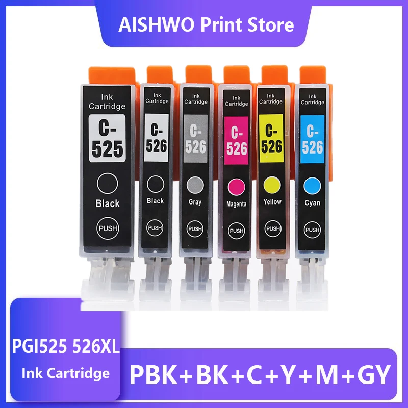 6PK PGI525 PGI 525 CLI 526 Ink Cartridges for Canon Pixma iP4850 ix6550 MG5150 MG5250 MG6150 MG8150 MX885 MG5350 Printer