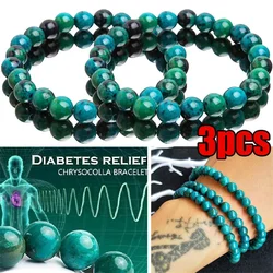 Chrysocolla Malachite Bracelet Women Men Natural Stone Beads Bracelet Round Diabetes Relief Bracelet Healing Lose Weight Jewelry