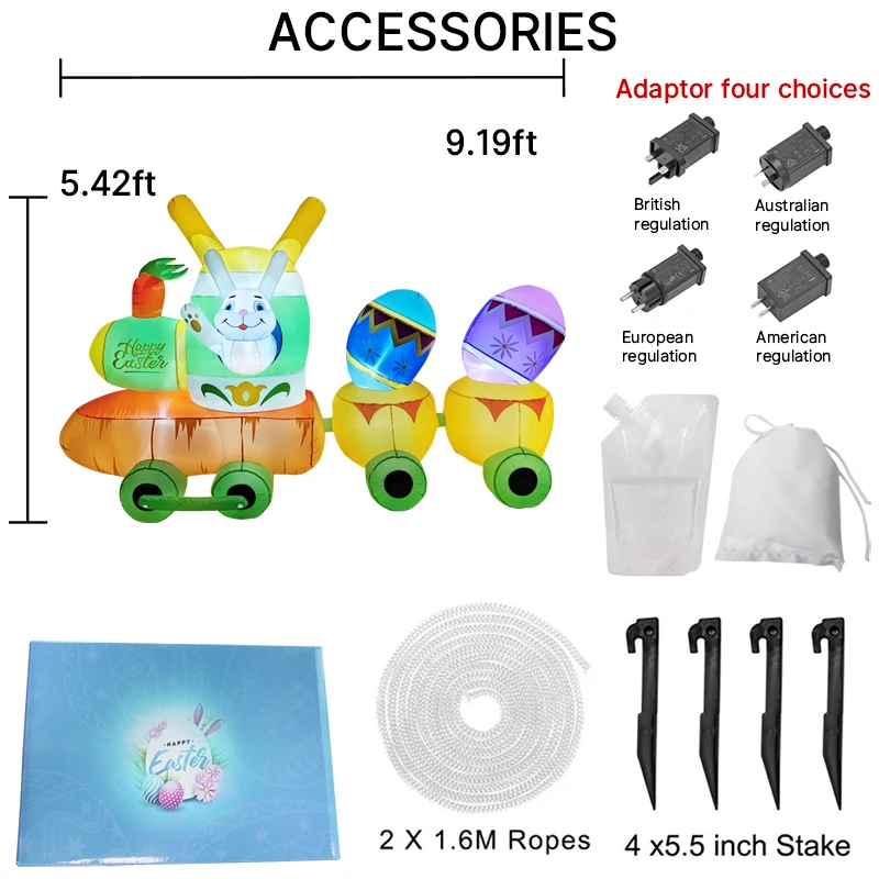 Vakantie Festival Pasen DIY Opblaasbaar Speelgoed Decor 2.8M/9FT LED Licht Bunny Paasei Trein Ornament Grote Tuin Yard Decoratie