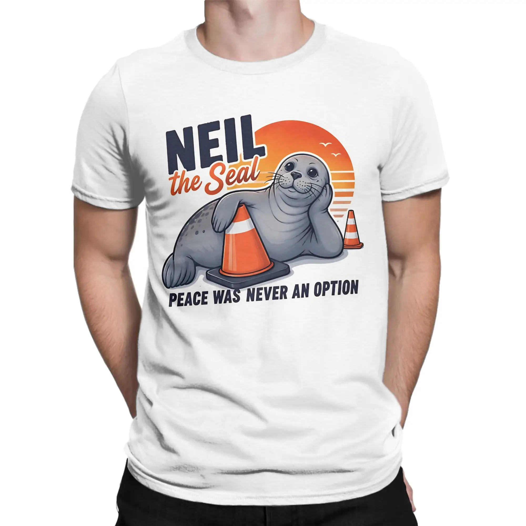 Neil the Seal Peace Was Never an Option T-Shirt Men Women Animal Vintage Cotton Tee Shirt Short Sleeve T Shirts Printed Clothes