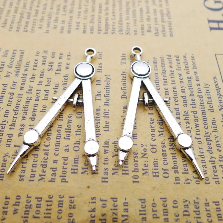 5pcs/lot 24*51mm  Antique Silver Learning Tool Compass Charm Pendant For DIY Necklace Bracelet Jewelry Making