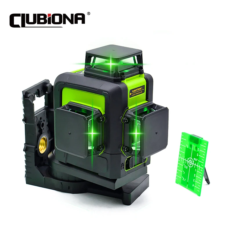 CLUBIONA German Diodes 3D 12 Lines Green Beam Laser Level 3x360° Horizontal & Vertical Cross Lines Construction Measure Tool