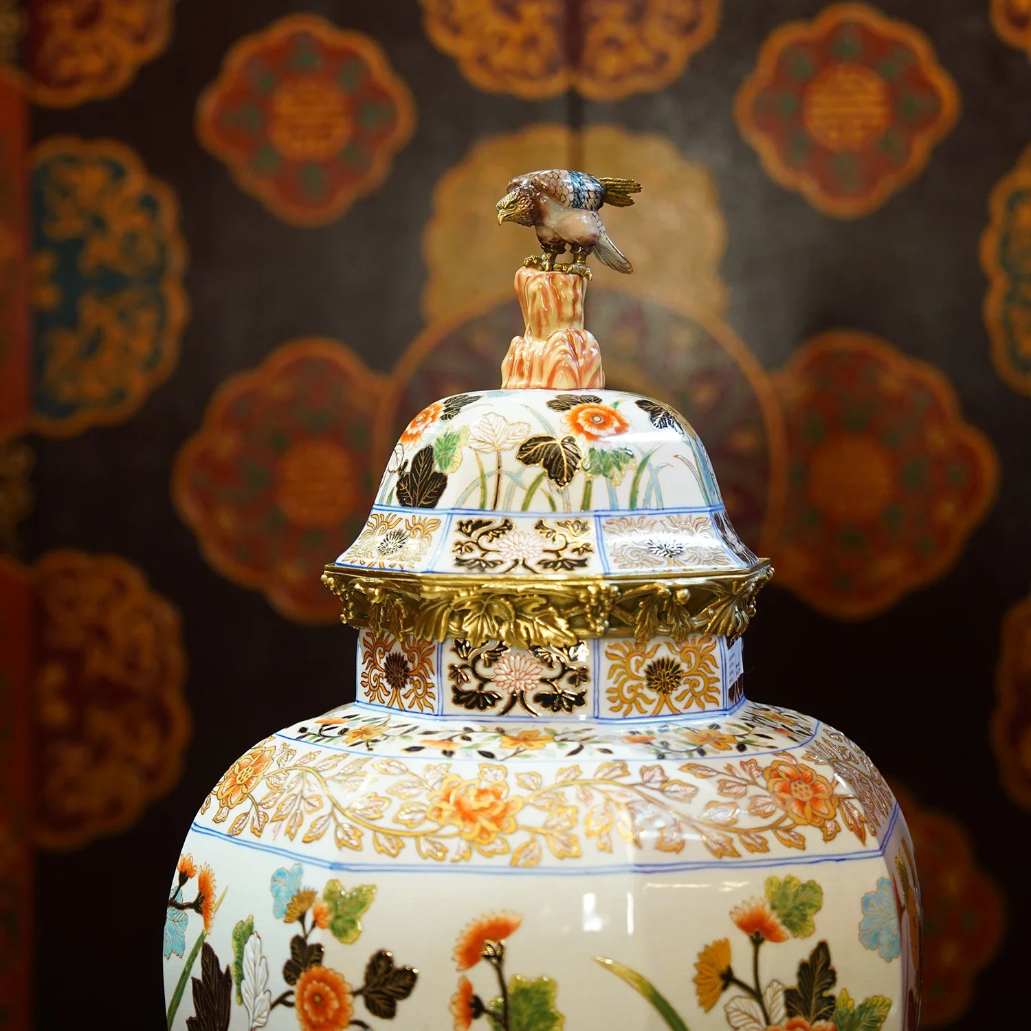Porcelain inlaid copper decorative storage tank desktop decorative ornament collection