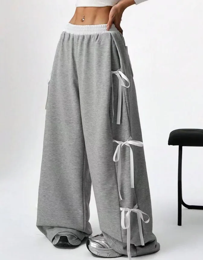 Pants Long Wide Leg Pant Women Jogger Capris Loose Drawstring Pockets High Waist Summer Casual Sports Slight Strech Maxi