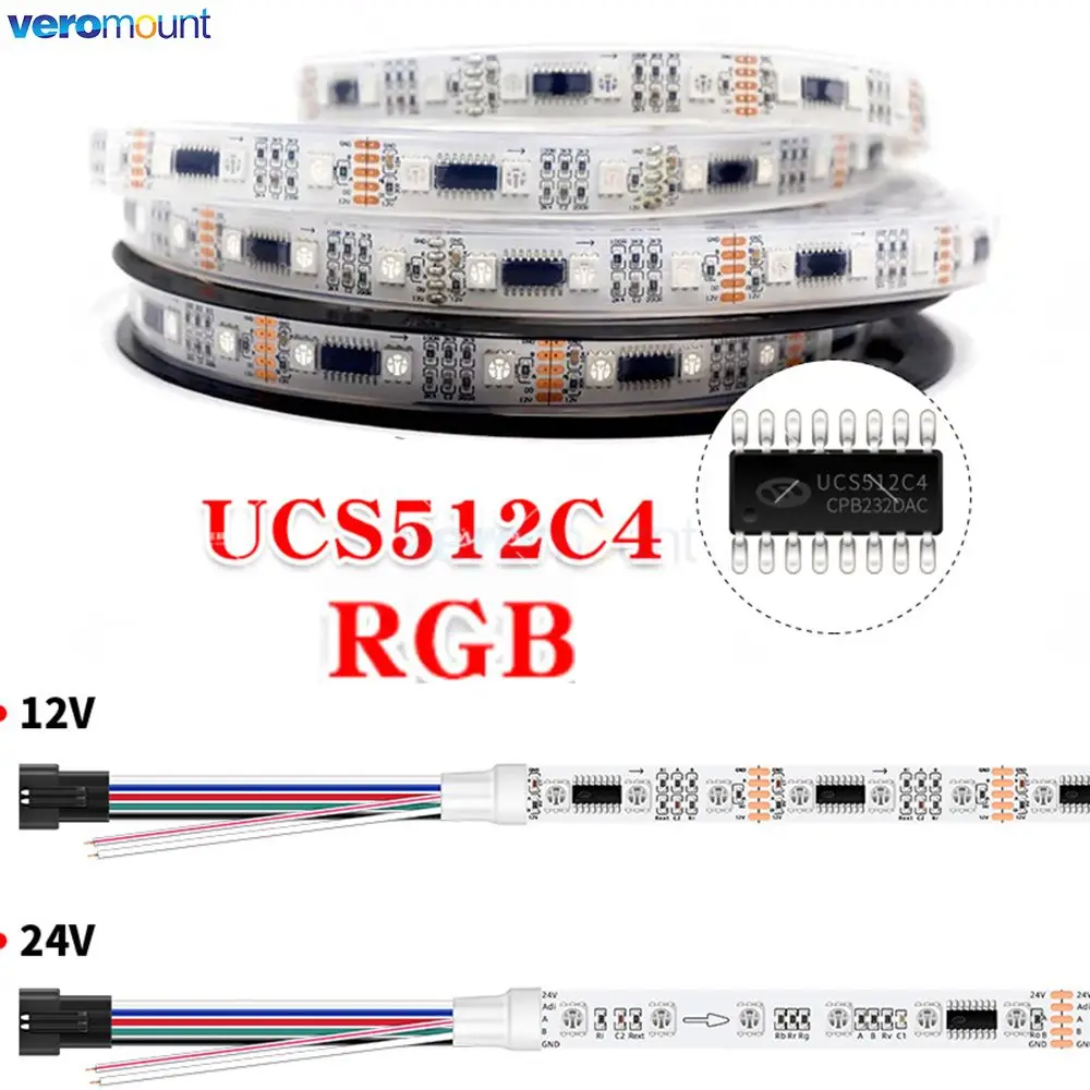 

5m DC 12V 24V SMD 5050 RGB Full Color LED Pixel Strip External UCS512C4 IC DMX512 1990 Protocol Programmable Dual Digital Signal