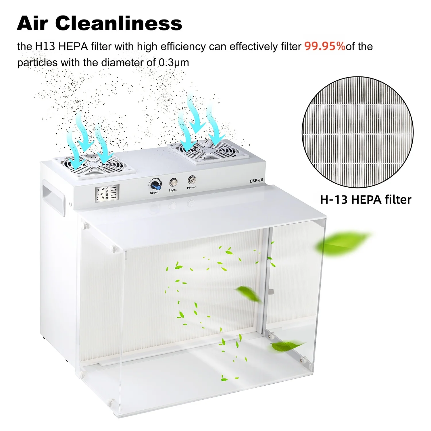 Horizontal Benchtop Laminar Flow Hood H13 HEPA Filter 99.95% Efficiency Metal Clean Workbench Mushroom Tissue Culture Lab Home