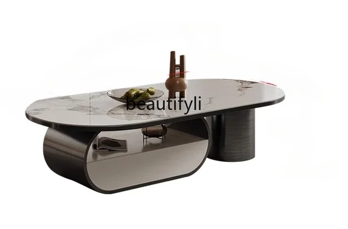 

Light luxury oval slate coffee table modern simple with drawer creative large and small apartment living room home coffee table