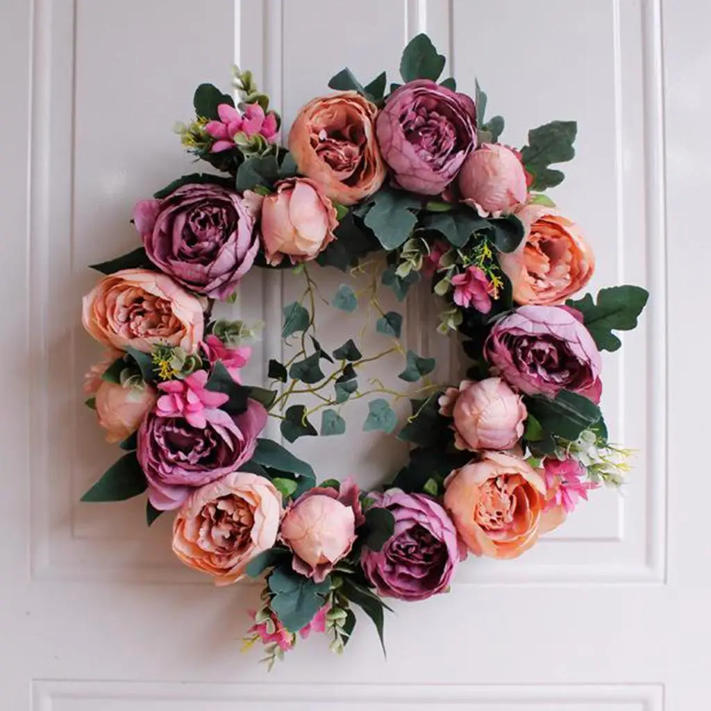 Круглый венок Искусственный цветочный венок Зеленые листья Венок Украшение двери Ппто Реквизит