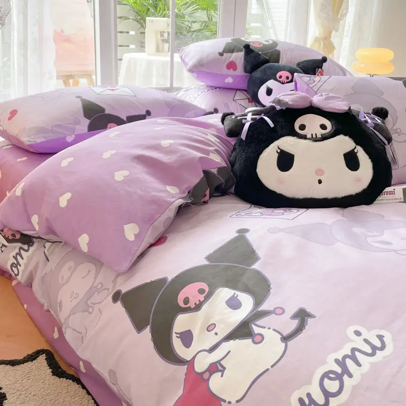 Sanrios Cinnamoroll Kuromi Cartoon Bedding Four-Piece Set Cotton Soft Comfort Sets Quilt Cover Bed Sheets Home Rental Housing