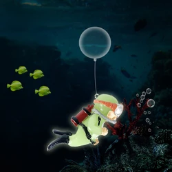 Cute Luminous Green Mini Diver Simulated Floating Frogman Kawaii Miniature Figures Aquarium Ornaments Fish Tank Decoration